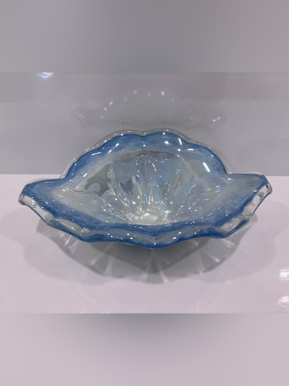 Hand-Blown Decorative Glass Bowl - Blue Accent murano style vintage
